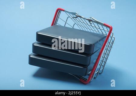 A stack of hard drives in a basket. Stock Photo
