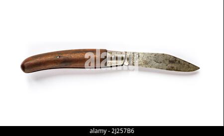 Traditional wooden pocket knife isolated on a white background Stock Photo