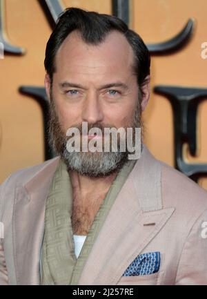 Mar 29, 2022 - London, England, UK - Jude Law attending Fantastic Beasts: The Secrets of Dumbledore World Film Premiere, Royal Festival Hall Stock Photo