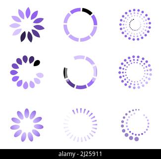 Wait Progress Streaming Loading Buffering Icons set Stock Vector