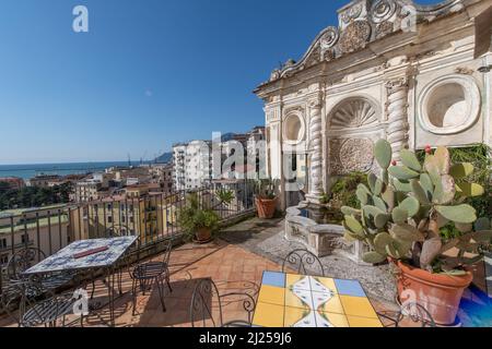 'Minerva's Garden' is situated on the fringes of the castle hill that dominates the old Salerno. In it can be found the medieval 'Hortus sanitatis' (H Stock Photo