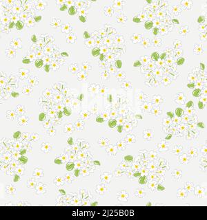 Primrose Spring Garden flower hand drawn vector seamless pattern