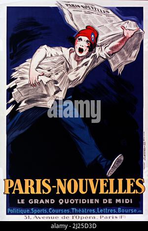 Vintage advertisement by Jean d'Ylen - Paris-Nouvelles, le grand quotidien de Midi (1931) - Old advertisement poster. Stock Photo