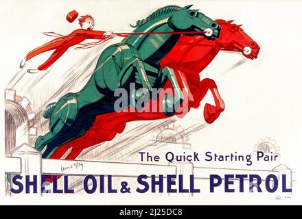 Vintage Shell oil advertisement, art deco poster by Rene Vincent, 1926 ...