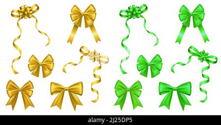 Ribbon Various Design Set in Gold And Green Color Stock Vector