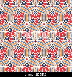 Abstract Geometric Circle Oval Pattern Background In White Yellow Blue Red Slate Color Stock Vector