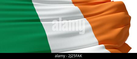 Irish flag blowing in the wind on white background - 3D rendering Stock Photo