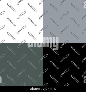 set of seamless patterns with Hunter knives. Weapons of soldier and hunter. Ornament for decoration and printing on fabric. Design element. Vector Stock Vector