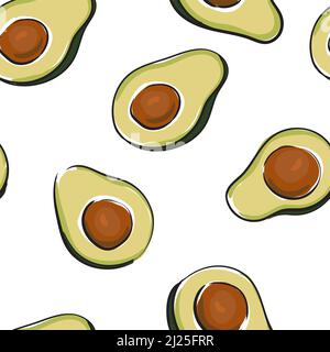 Seamless pattern with avocado on a white background. Stock vector illustration. Stock Vector