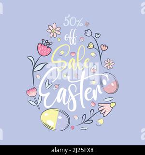 Happy Easter Sale banner, greeting card, poster, holiday cover Stock Vector