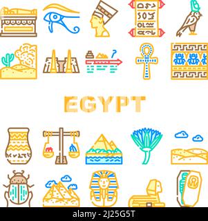 Egypt Civilization Landscape Icons Set Vector Stock Vector