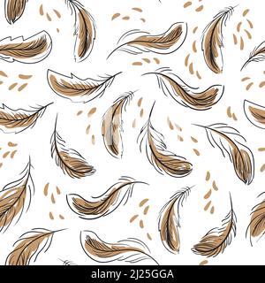 Seamless pattern with feathers. Stock vector illustration isolated on white background. Stock Vector
