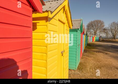 Beach huts removed from the beach at Lllanbedrog North Wales due to sand erosion. Stock Photo