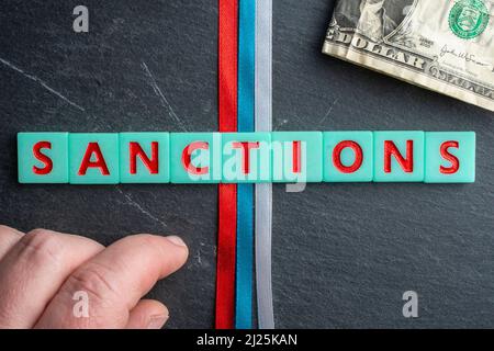 Conceptual photo about economic sanctions against Russia Stock Photo