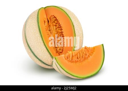 Cantaloupe melon isolated on white background with clipping path and full depth of field Stock Photo