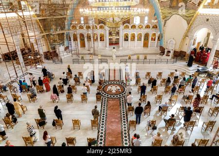 Sunday service in Christ's resurrection orthodox cathedral, Tirana, Albania Stock Photo