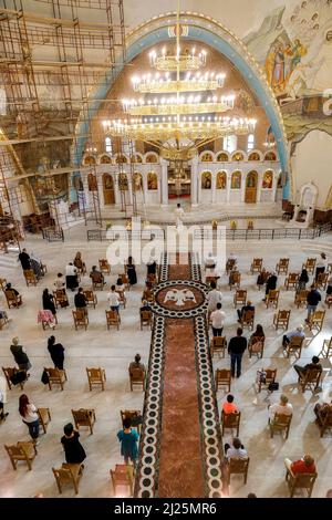 Sunday service in Christ's resurrection orthodox cathedral, Tirana, Albania Stock Photo