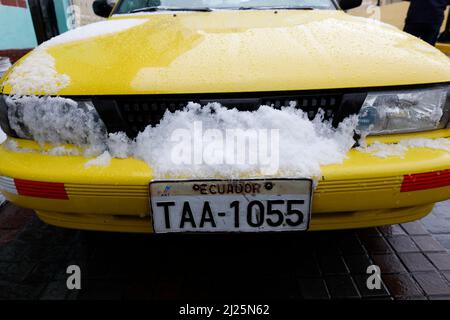 Hail on car in Ambato, Ecuador Stock Photo