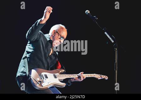 ITALY, BOLOGNA, UNIPOL ARENA 2016: Pete Townshend, guitarist of the British rock band “The Who”, performing live on stage for the “Back to the Who” European tour Stock Photo