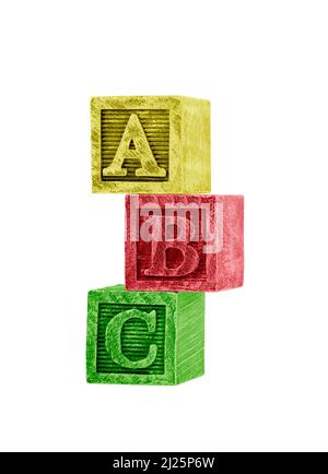 Wooden alphabet blocks isolated on white with clipping path Stock Photo