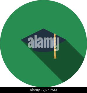Graduation Cap Icon. Flat Circle Stencil Design With Long Shadow. Vector Illustration. Stock Vector
