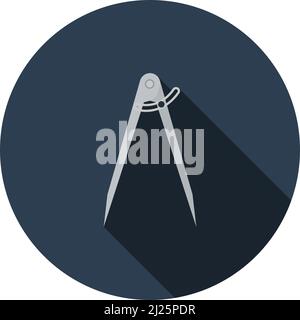 Compasses Icon. Flat Circle Stencil Design With Long Shadow. Vector Illustration. Stock Vector