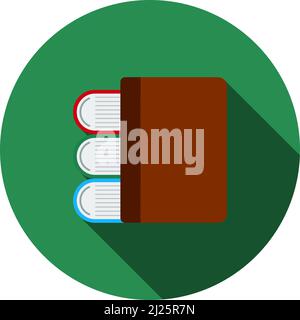 Stack Of Books Icon. Flat Circle Stencil Design With Long Shadow. Vector Illustration. Stock Vector
