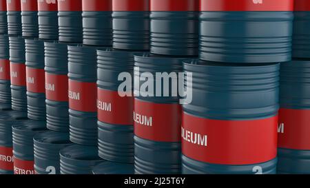 Gas fuel barrels arranged in array stacked against each other render 3d ...