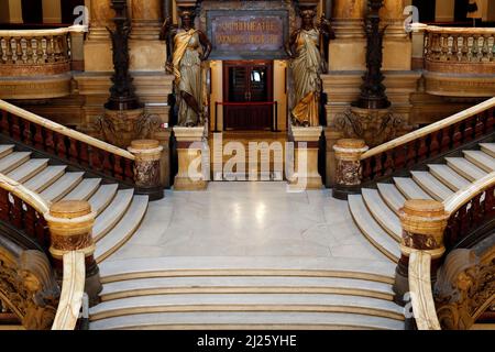 Entry stairs of the Opera National de Paris Garnier. Built from 1861 to ...