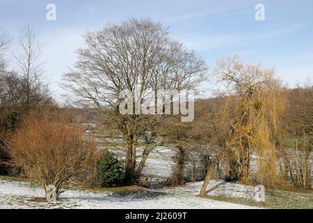 Snowy Risle valley landscape, Normandy, France Stock Photo