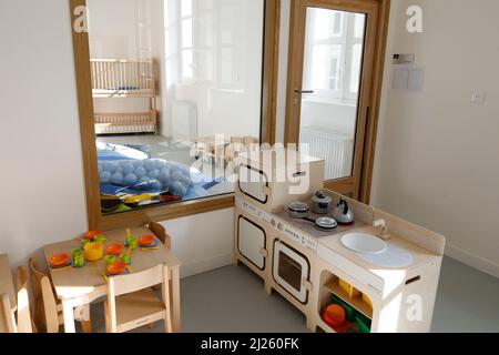 Nursery of the Maison Bakhita center for migrants in Paris, France. Stock Photo