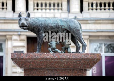 Copy of the Capitoline wolf located in front of the National History Museum of Moldova, Chisinau Stock Photo
