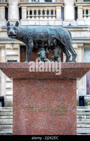 Copy of the Capitoline wolf located in front of the National History Museum of Moldova, Chisinau Stock Photo