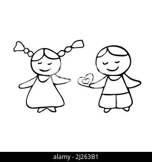 Doodle Children hand drawn vector set. Girl and boy Icon sketch. Isolated Stock Vector