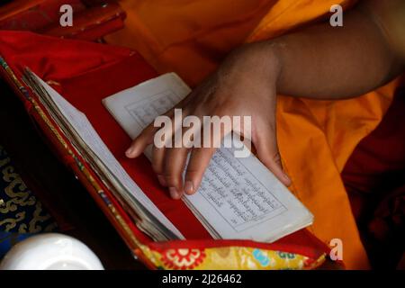 Ganesh Saraswati buddhist temple. Monk at ceremony. Tibetan buddhist ...