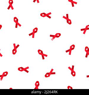 Vector cartoon seamless pattern with red ribbon on a white background. December 1 is the World AIDS Day. Medical symbol of the fight against AIDS and Stock Vector