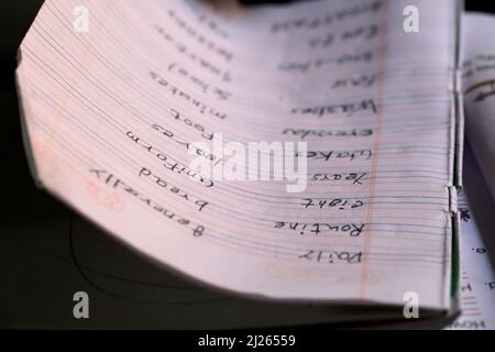 Primary school.  Classroom.  Close-up on  notebook. Stock Photo