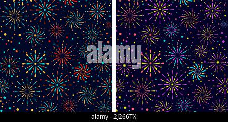 Colorful Fireworks Show On Dark Blue Sky Pattern Background Stock Vector
