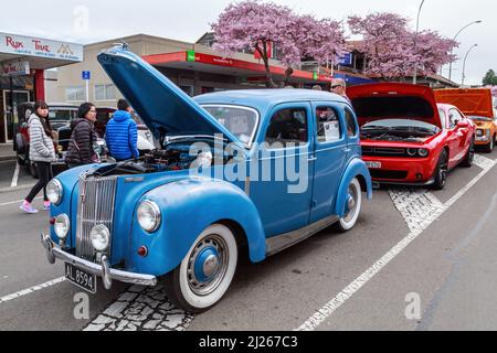 A 1949 Ford Prefect, a British car, at a classic car show in Tauranga, New Zealand Stock Photo