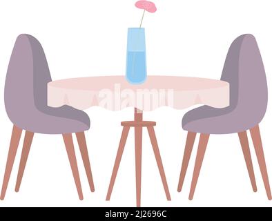 Table with tablecloth and chairs semi flat color vector object Stock Vector