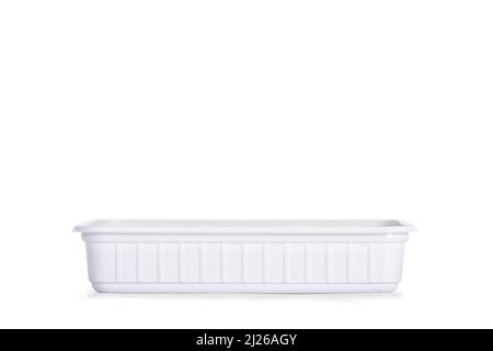 A white plastic container, seen from the side. Isolated on a white background Stock Photo