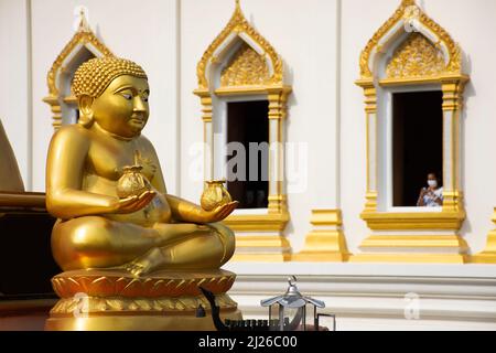 Gautama Buddhist or Gautama Maha Katyayana Buddhism thai name call Phra sangkajai happy and smile buddha for thai people travel visit and respect pray Stock Photo