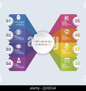 Infographic Banned Internet icons vector illustration. 8 colored steps info template with editable text. Stock Vector