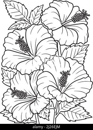 Hibiscus Flower Coloring Page for Adults Stock Vector