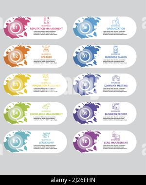 Infographic Reputation Management icons vector illustration. 10 colored steps info template with editable text. Stock Vector