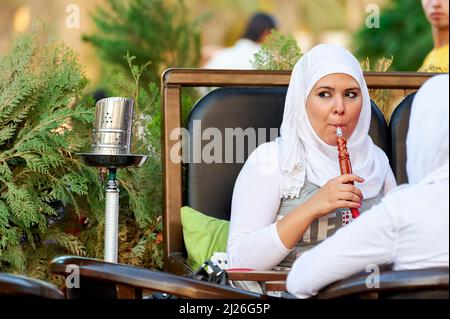 Syria. Aleppo. Girls smoking hookah Stock Photo
