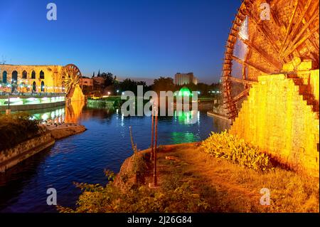 Syria. The Norias of Hama. Water wheels Stock Photo