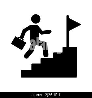 Businessman running up stairway to the Flag on mountain, Career, Challenge, Trouble, obstacles, Path to the goal, Business concept growth to success, Stock Vector