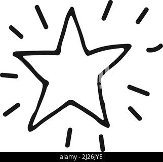 Shining star in hand drawn black line doodle style Stock Vector