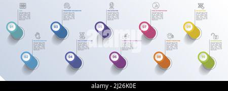 Infographic Authentication icons vector illustration. 10 colored steps info template with editable text. Stock Vector